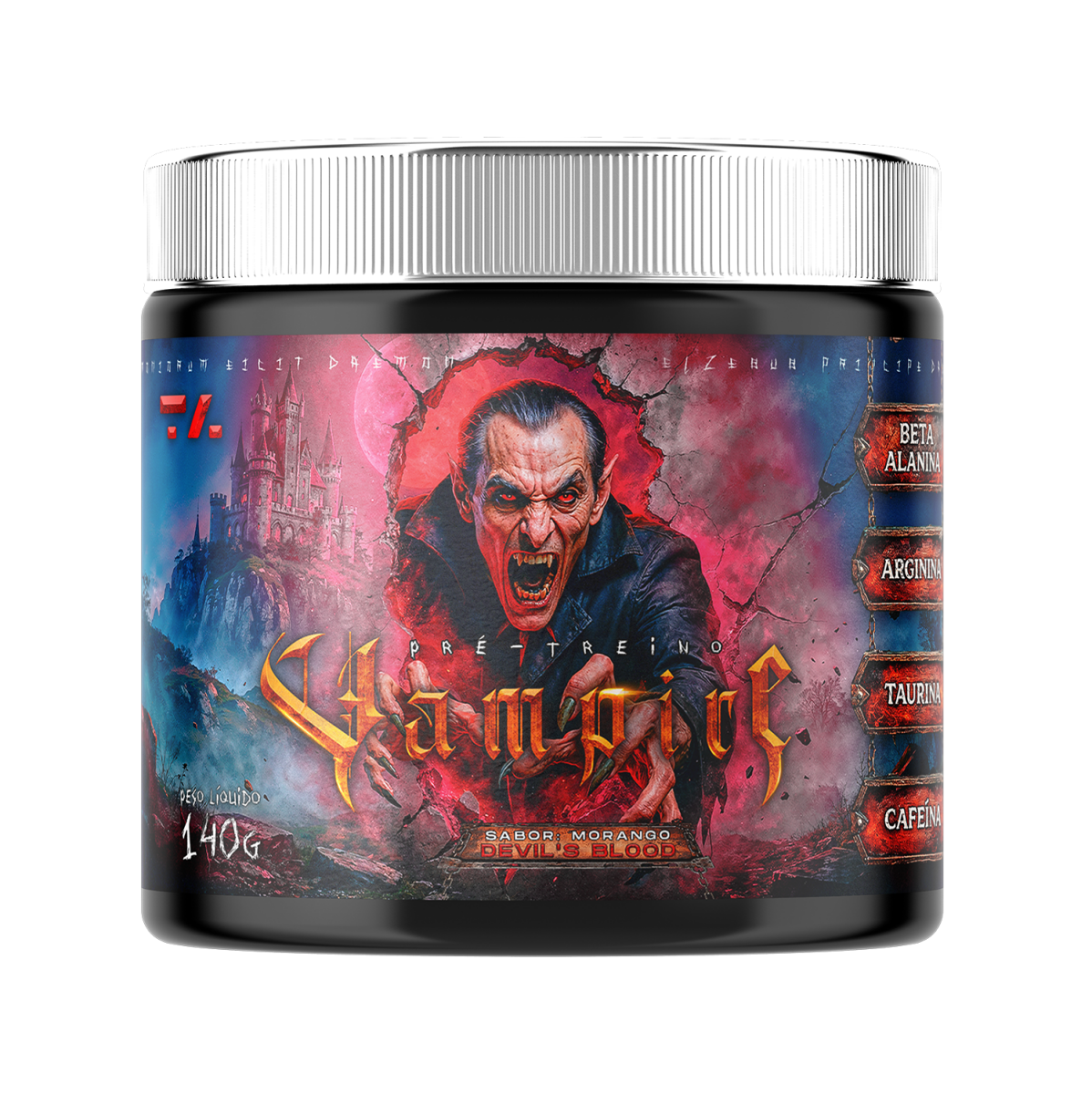 VAMPIRE BLACK - POTE - 140G - MORANGO (DEVILS BLOOD) - TA Suplementos PRE - TREINO
