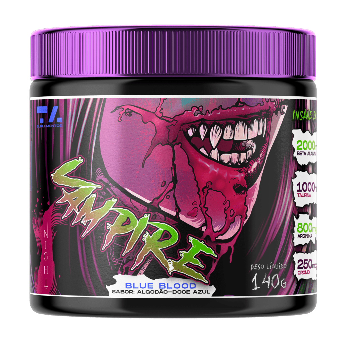 VAMPIRE NIGHT - POTE - 140G - BLUE BLOOD (ALGODAO DOCE) - TA Suplementos PRE - TREINO