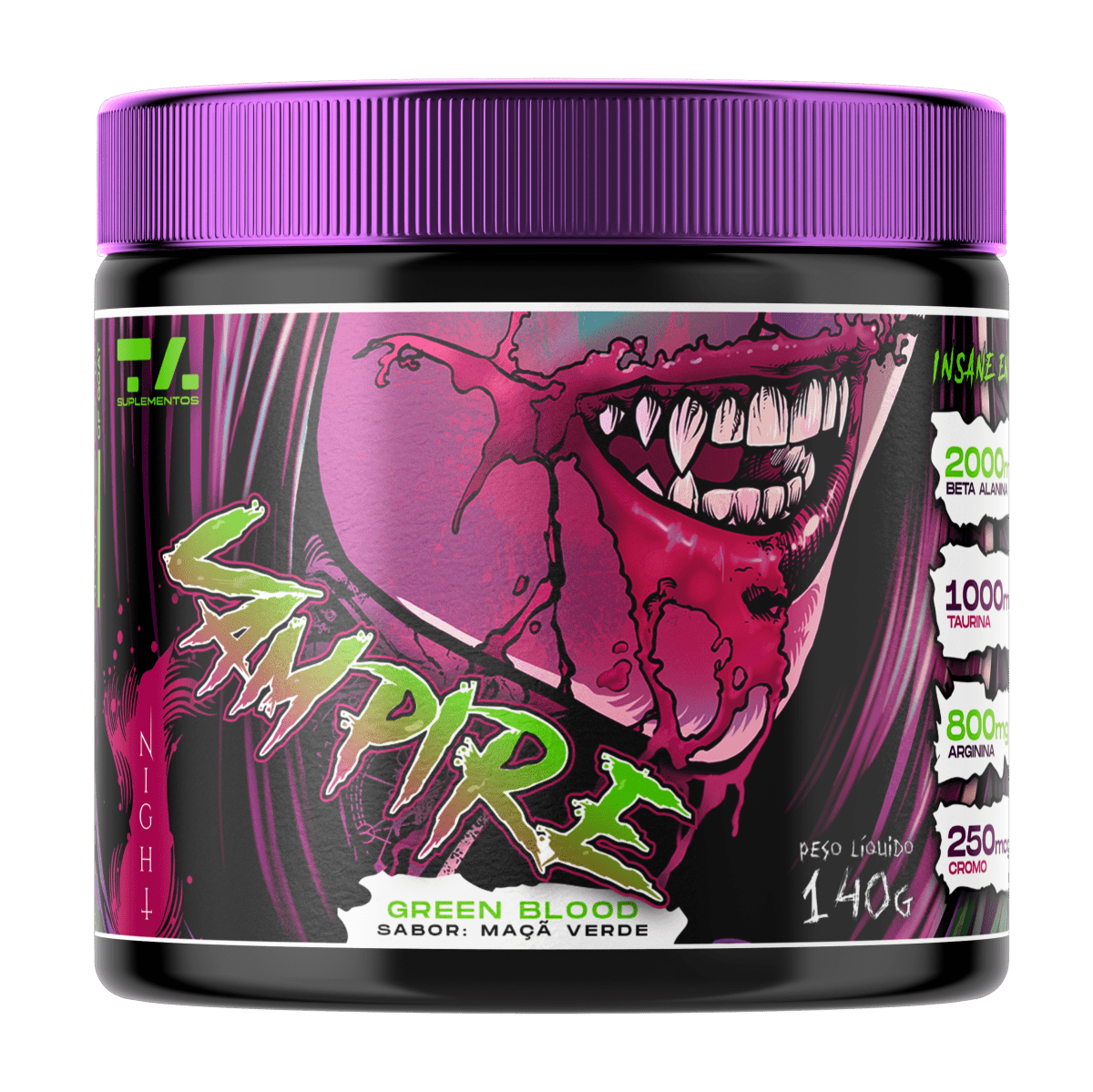 VAMPIRE NIGHT - POTE - 140G - GREEN BLOOD (MACA VERDE) - TA Suplementos PRE - TREINO