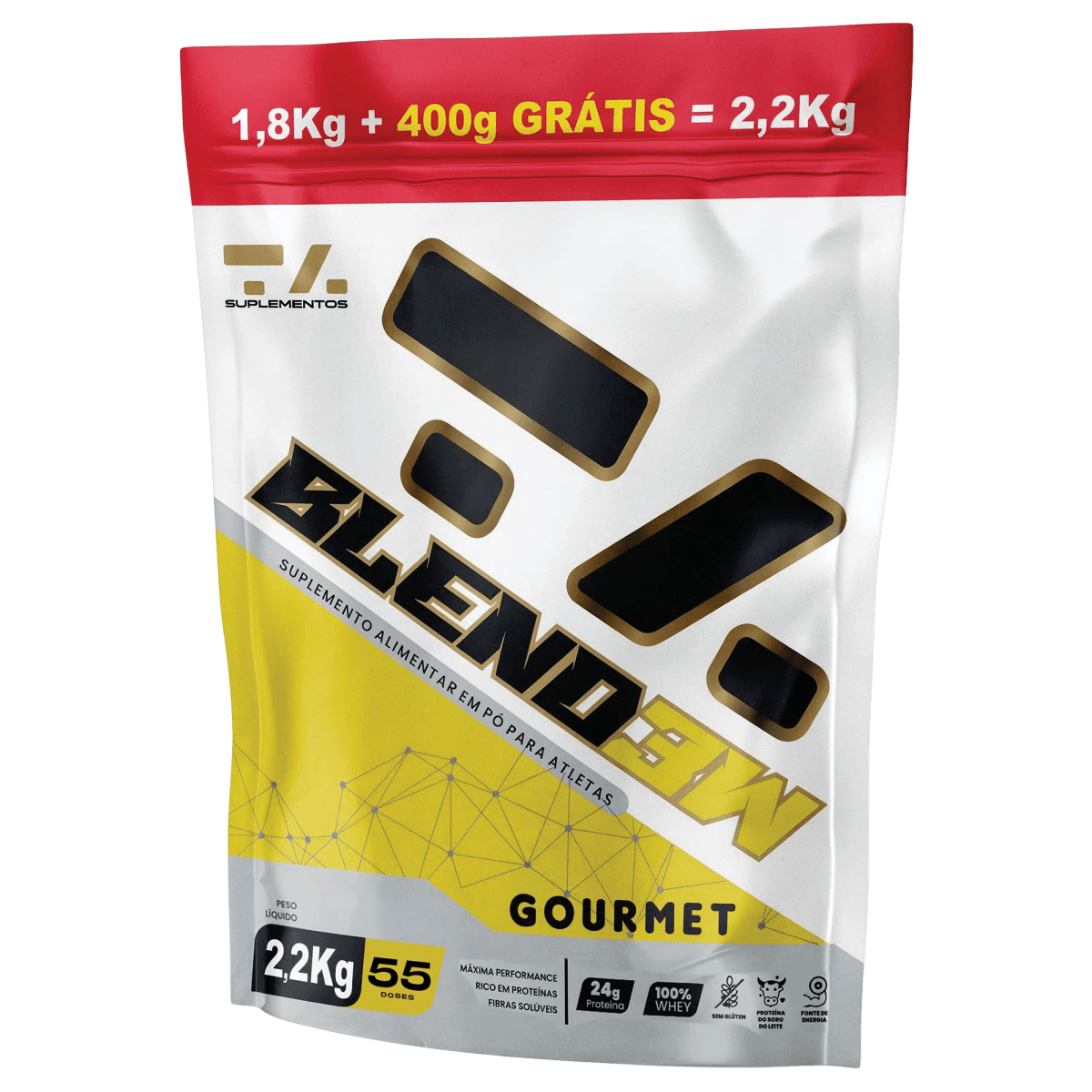 WHEY BLEND 3W - SACO - 1.8KG + 400G GRATIS - LEITE EM PÓ E MORANGO - TA Suplementos PROTEINA